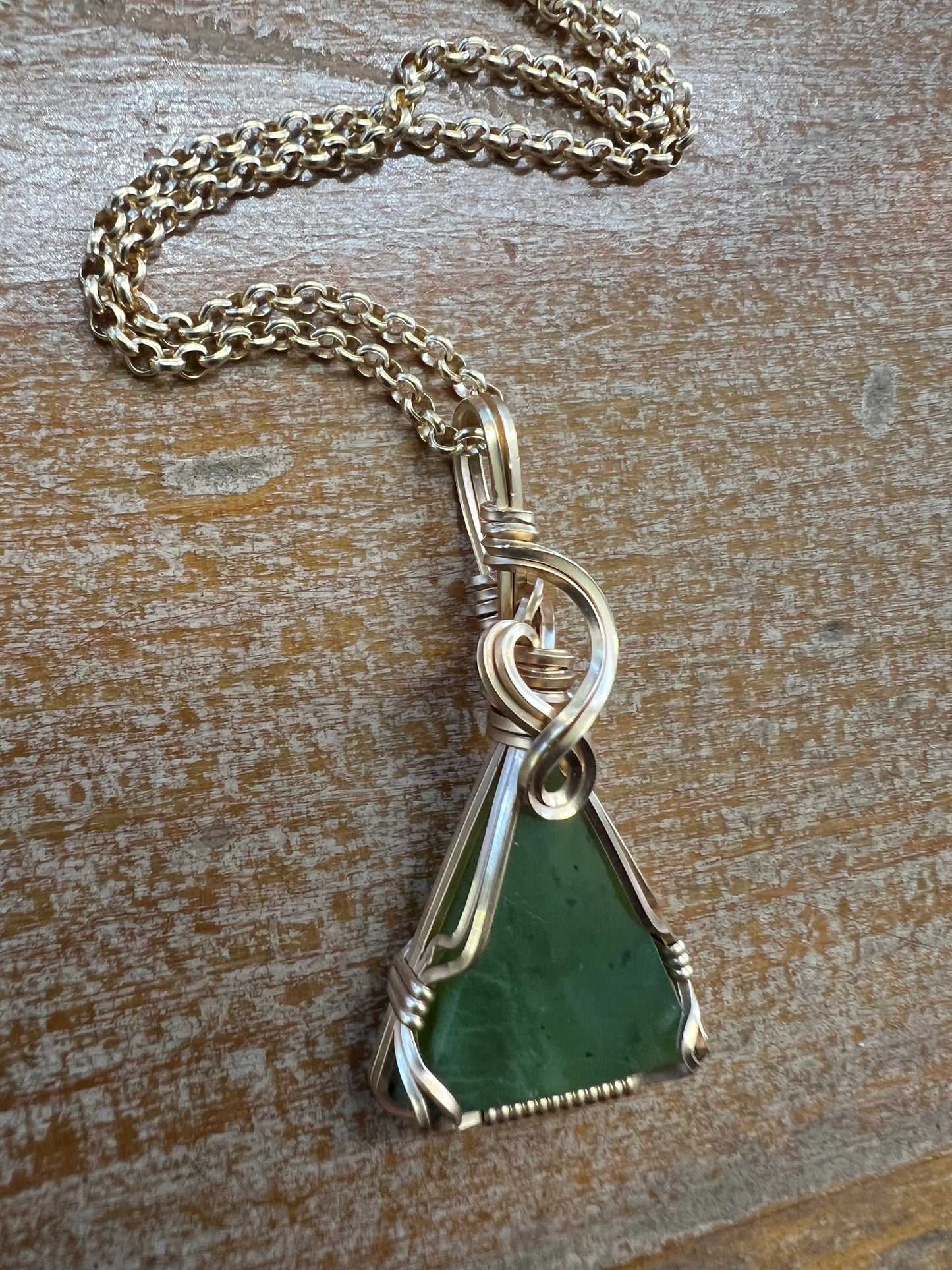 Jade Gold Vermeil Wire Wrapped Pendant