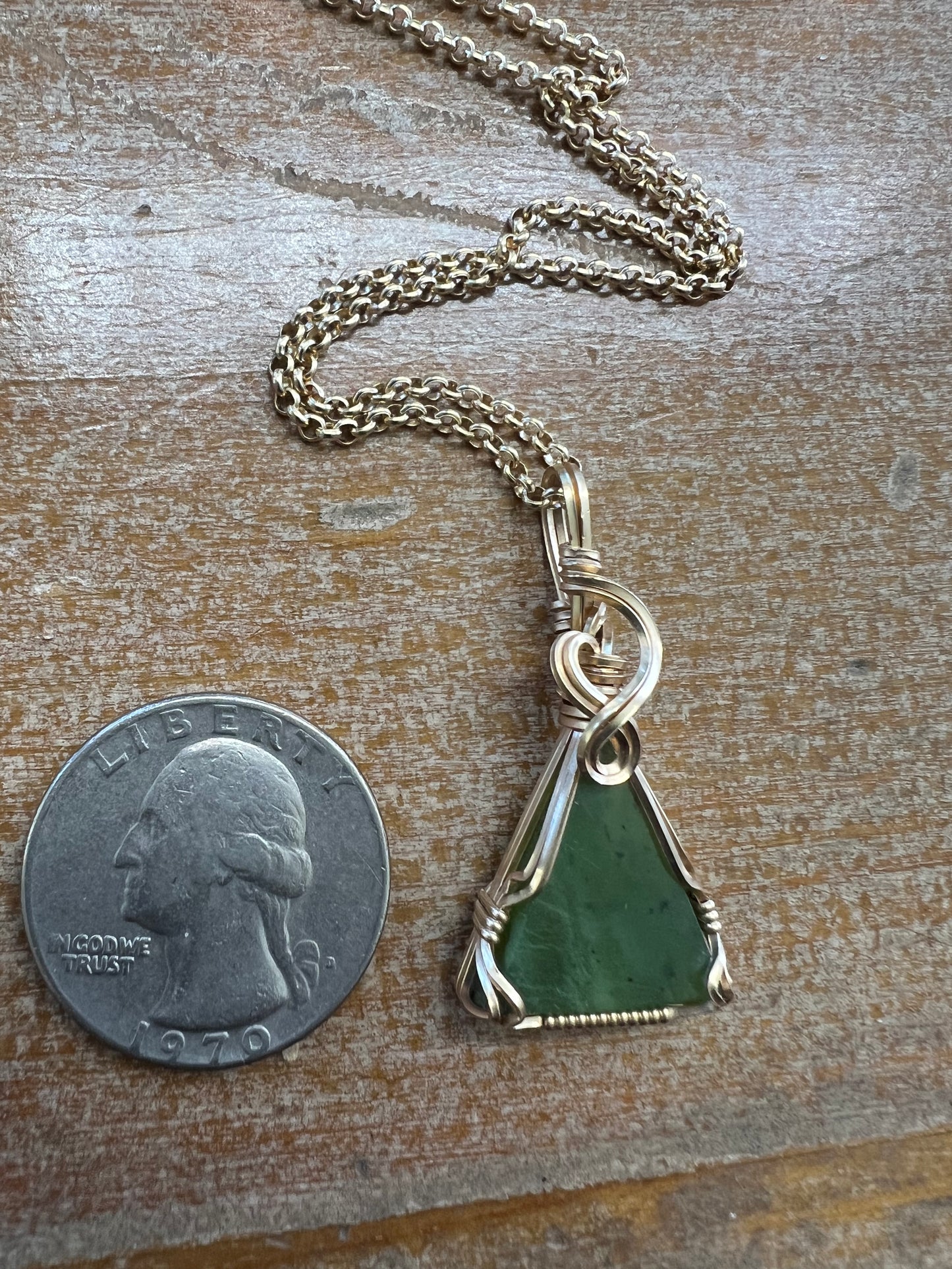 Jade Gold Vermeil Wire Wrapped Pendant