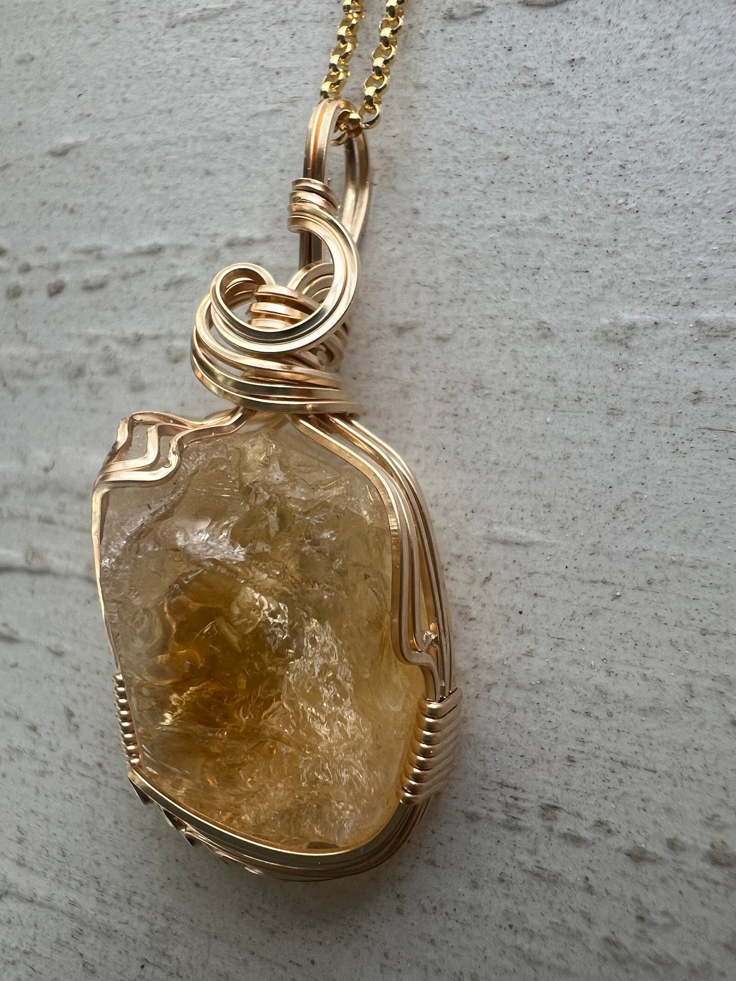 Citrine Wire Wrapped Gold Vermeil Pendant