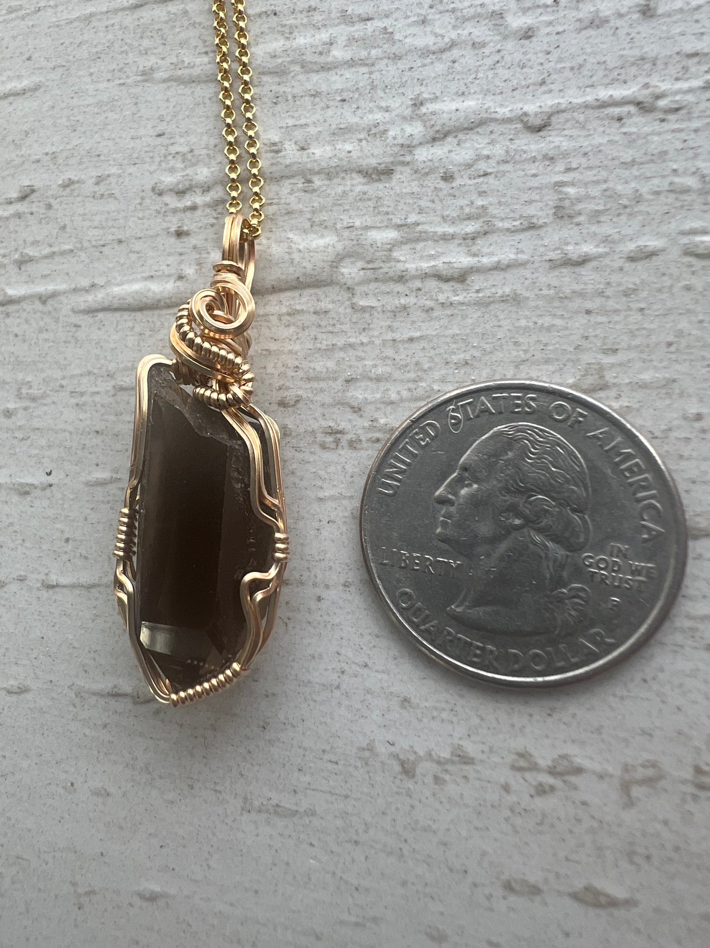 Smoky Quartz Gold Vermeil Wire Wrapped Pendant