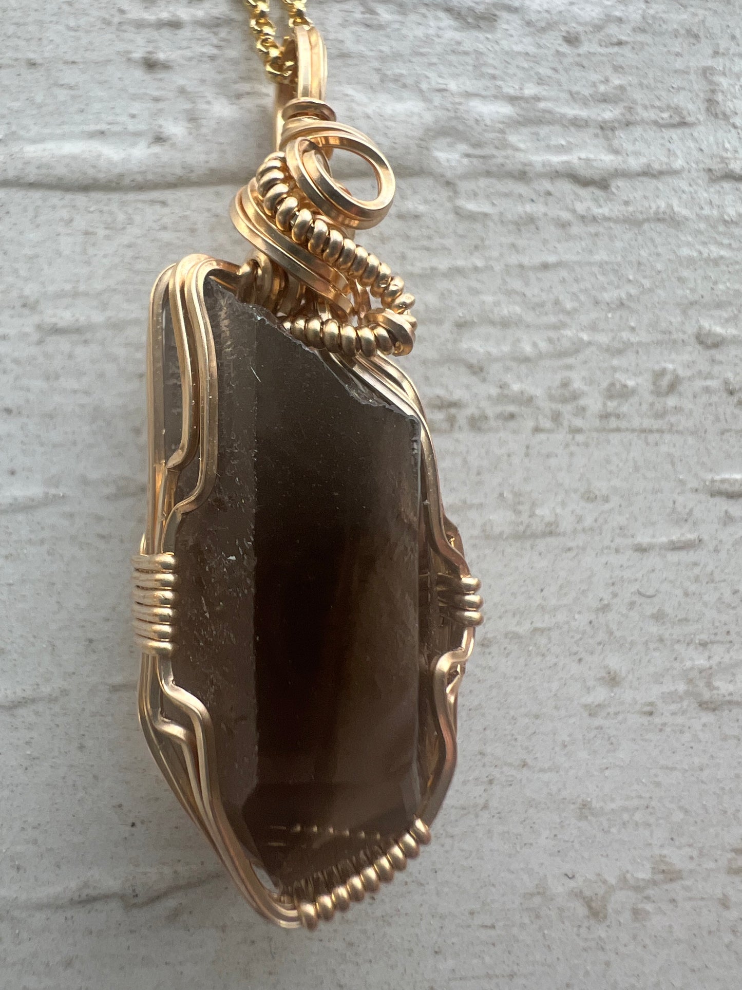 Smoky Quartz Gold Vermeil Wire Wrapped Pendant