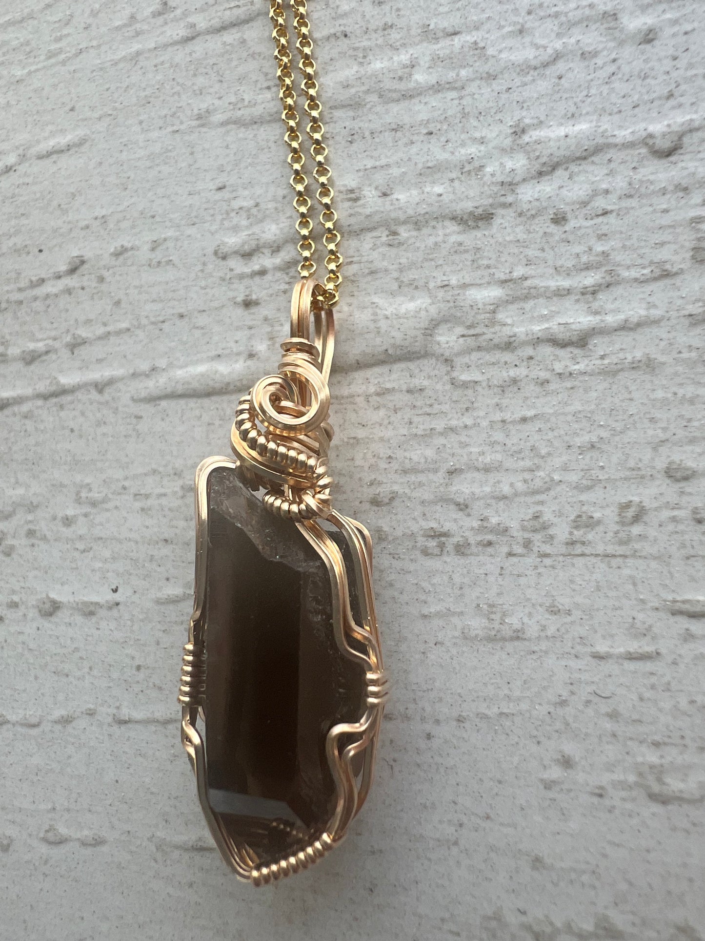 Smoky Quartz Gold Vermeil Wire Wrapped Pendant