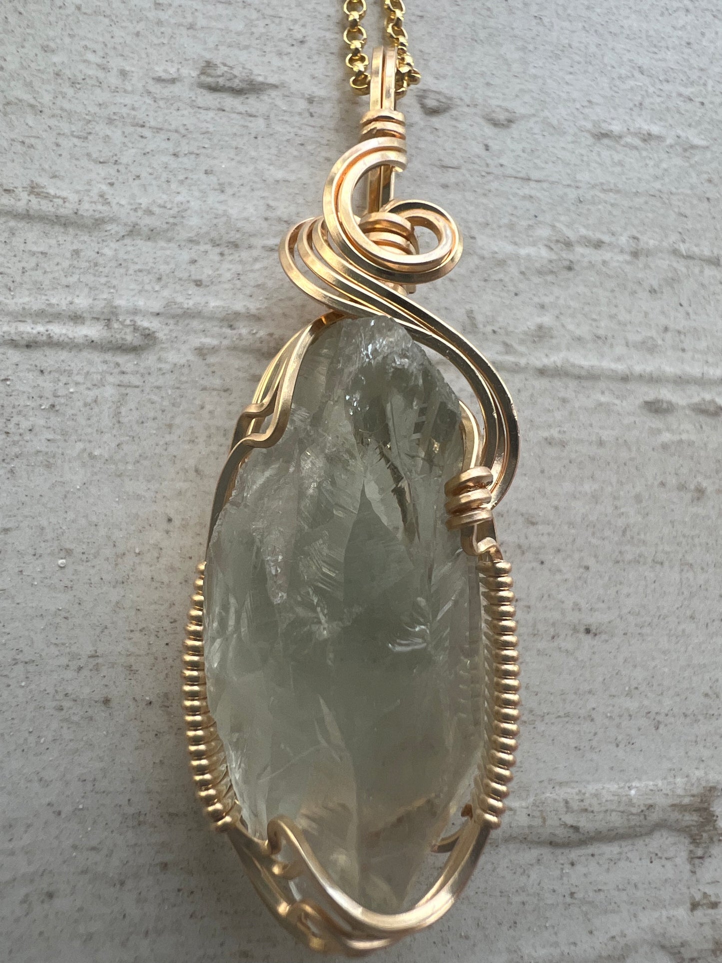 Prasiolite Gold Vermiel Wire Wrapped Pendant