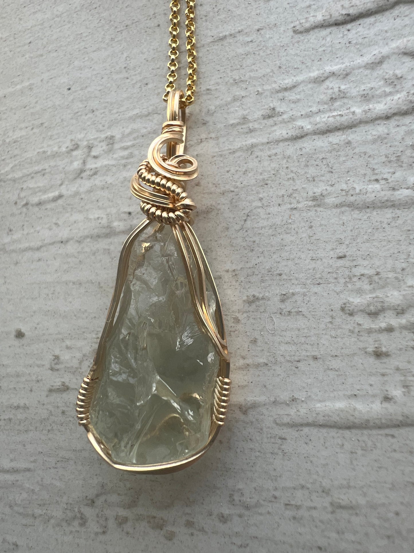 Prasiolite Gold Vermiel Wire Wrapped Pendant
