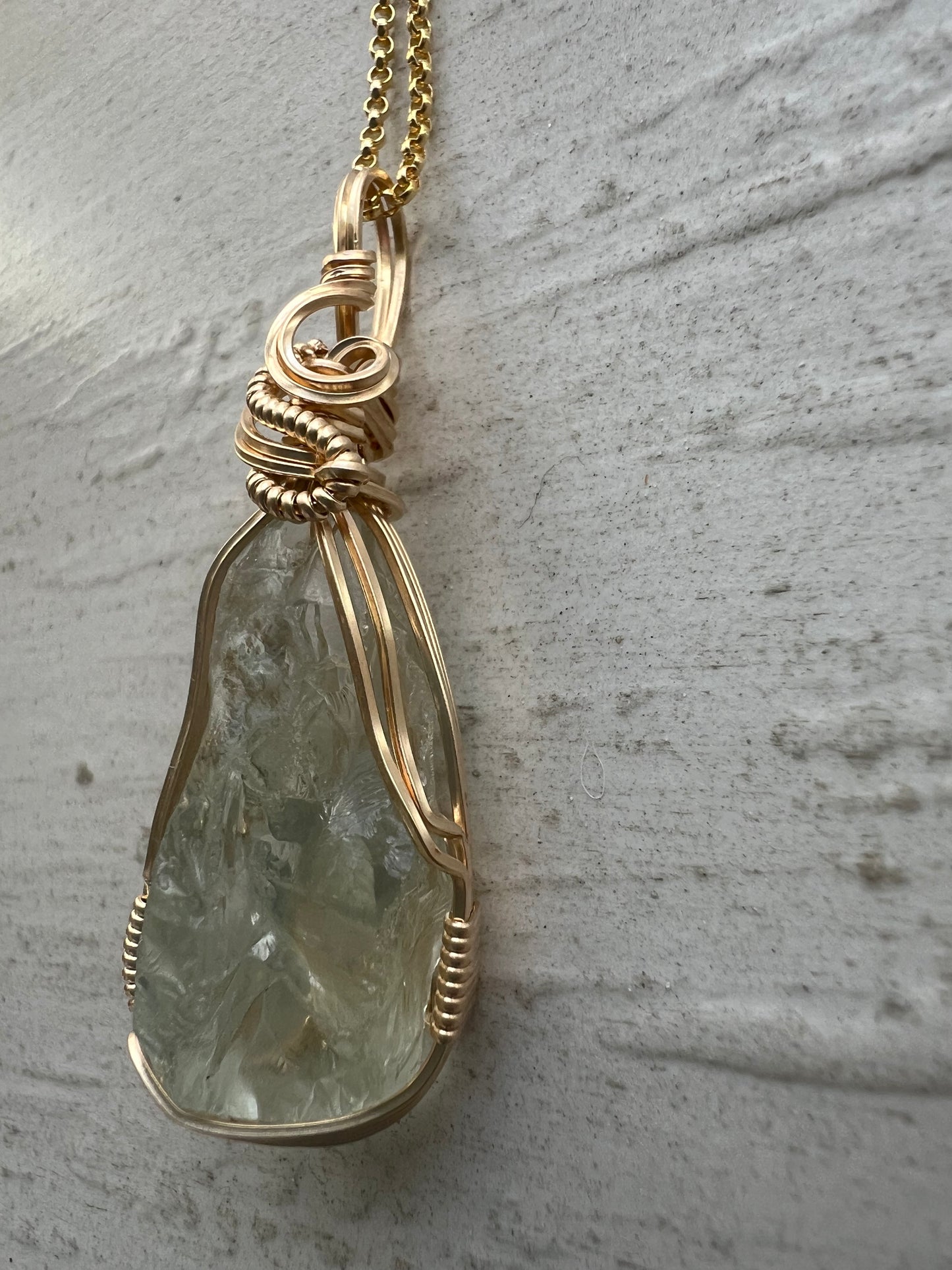 Prasiolite Gold Vermiel Wire Wrapped Pendant