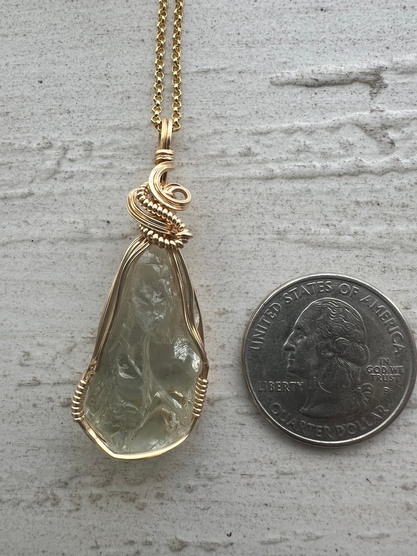 Prasiolite Gold Vermiel Wire Wrapped Pendant