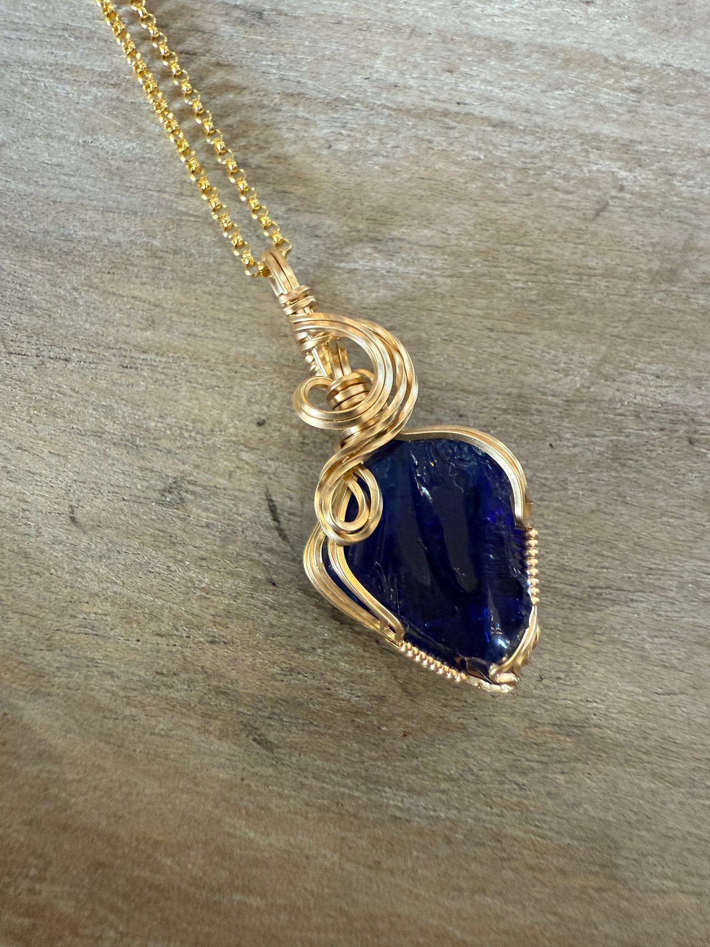 Lapis Blue Andara Gold Vermeil Wire Wrapped Pendant