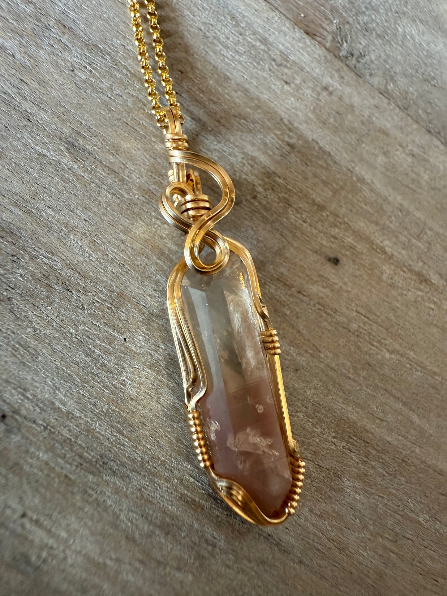 LIthium Quartz Gold Vermeil Wire Wrapped Pendant