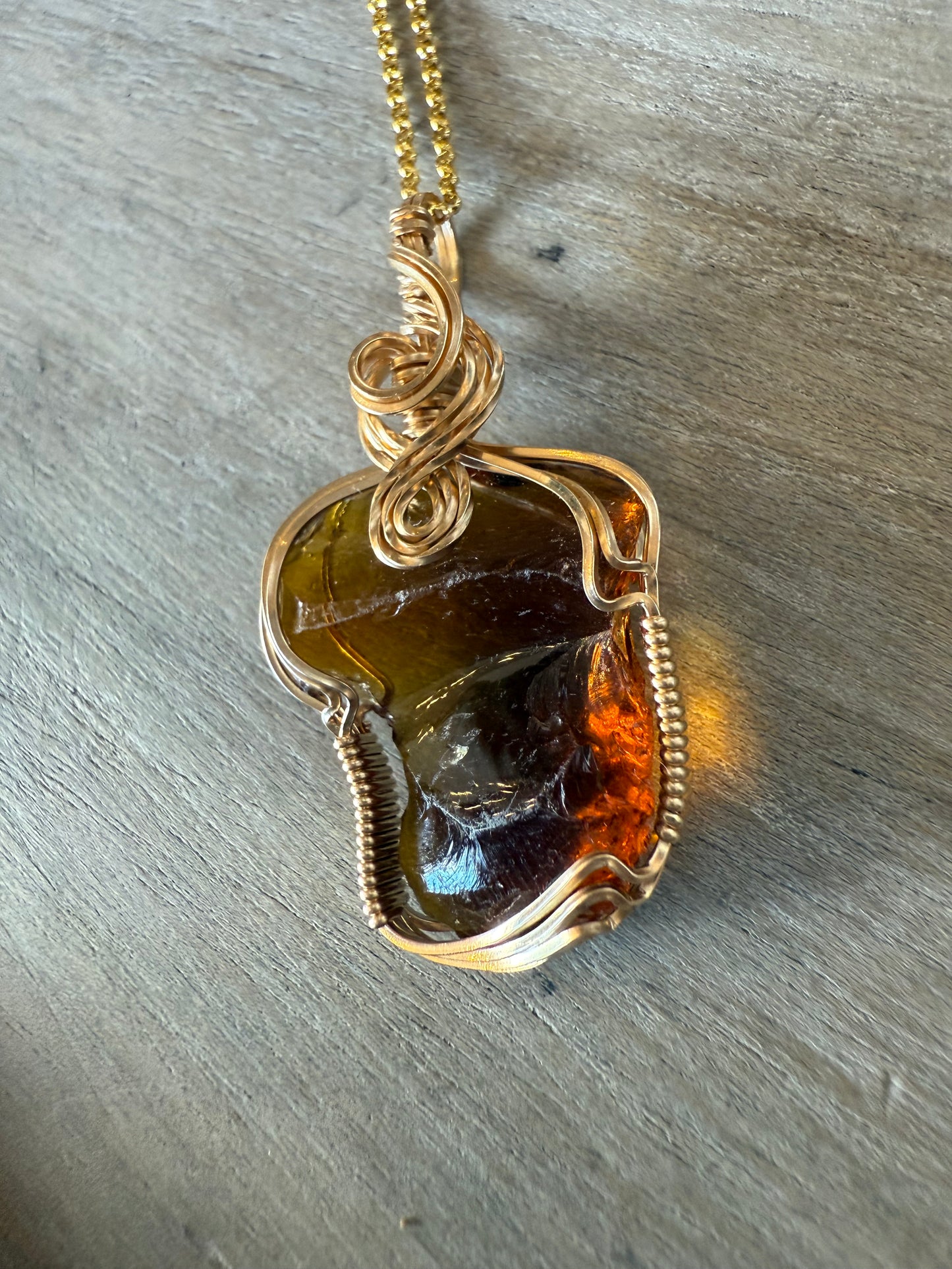 Amber Andara Gold Vermeil Wire Wrapped Pendant