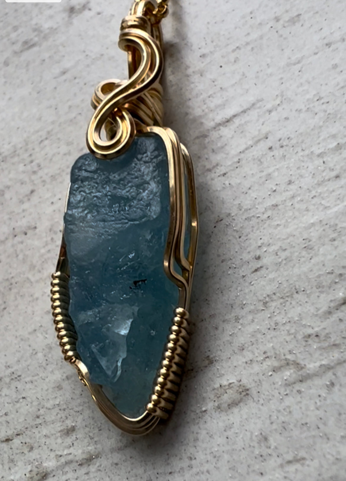 Aquamarine Gold Vermeil Wire Wrapped Reiki Charged Pendant II