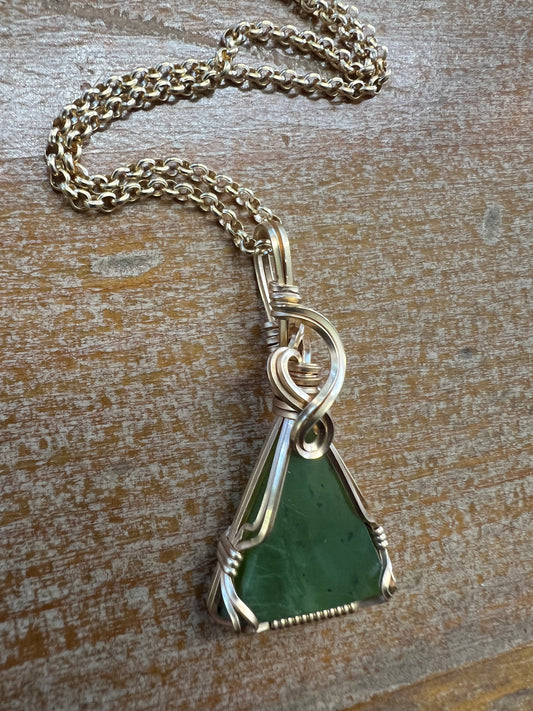 Jade Gold Vermeil Wire Wrapped Pendant