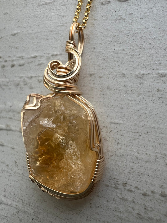 Citrine Wire Wrapped Gold Vermeil Pendant