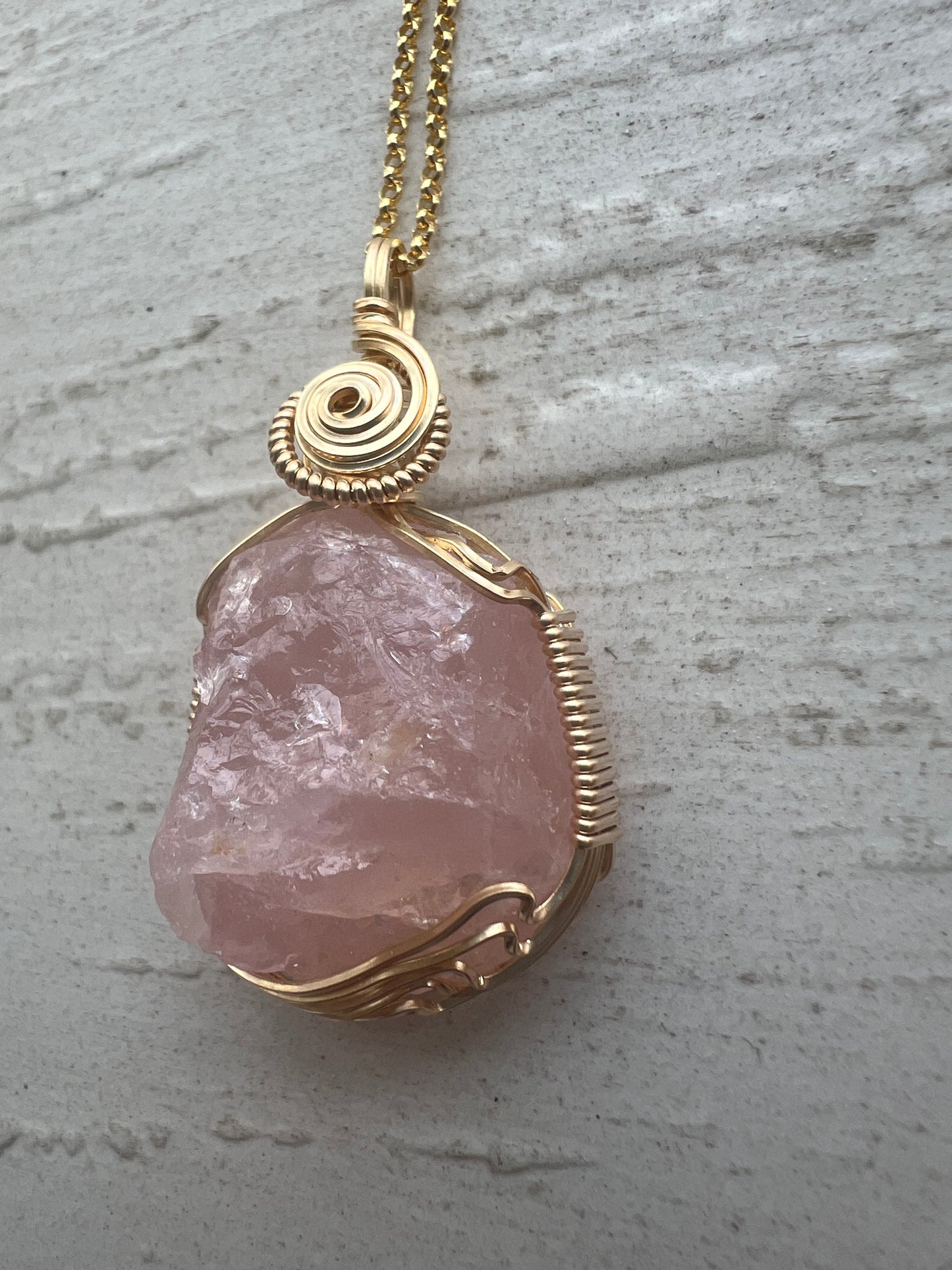 Rose Quartz Gold Vermeil Wire Wrapped Pendant