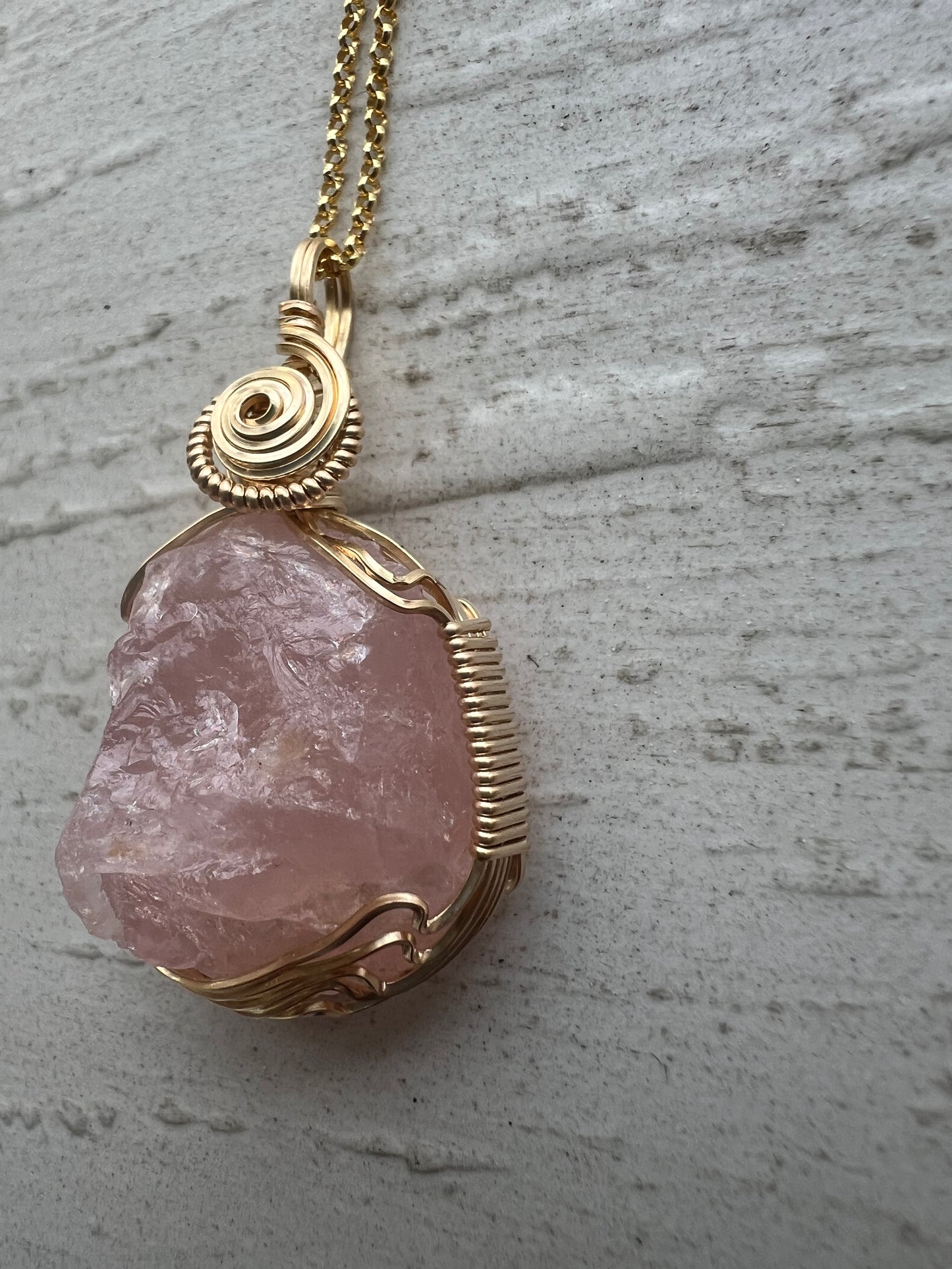 Rose Quartz Gold Vermeil Wire Wrapped Pendant