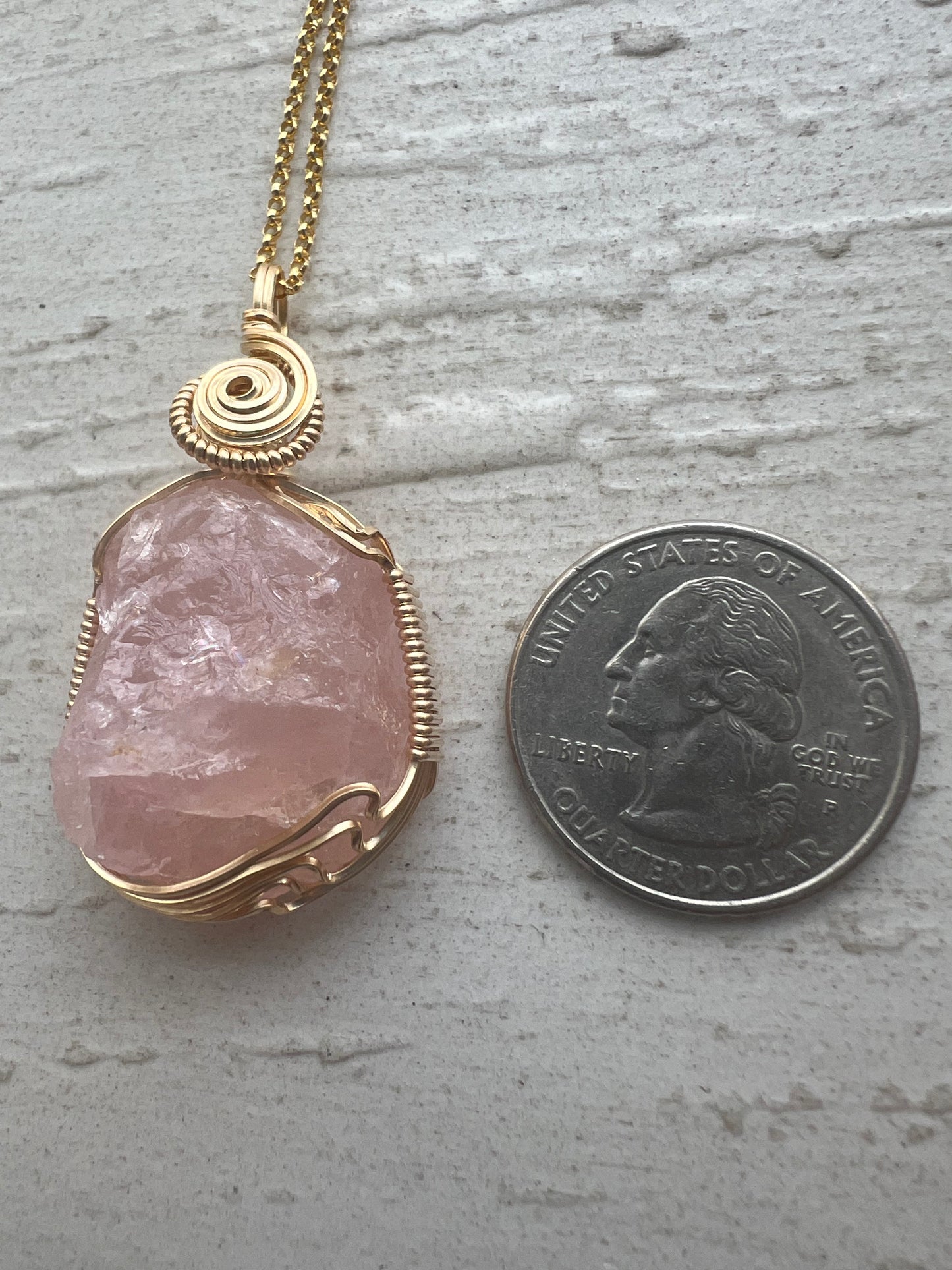 Rose Quartz Gold Vermeil Wire Wrapped Pendant