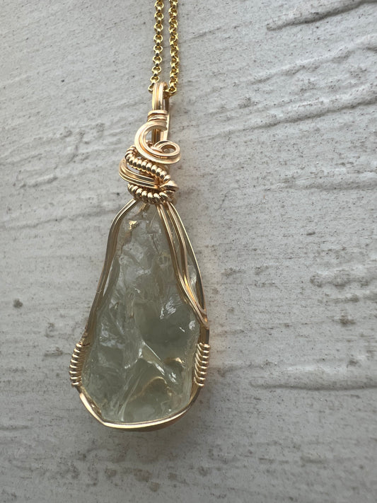 Prasiolite Gold Vermiel Wire Wrapped Pendant