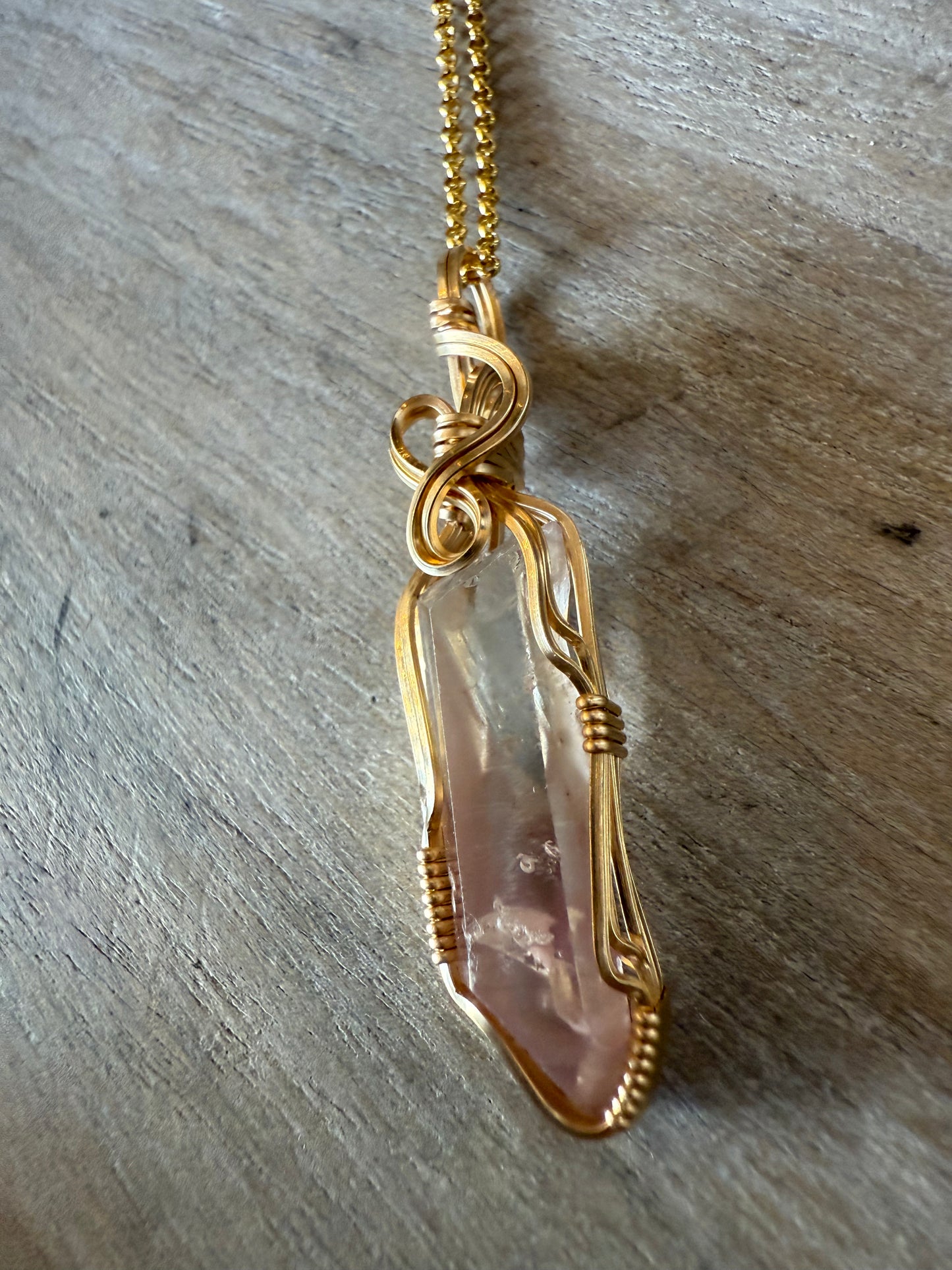 LIthium Quartz Gold Vermeil Wire Wrapped Pendant