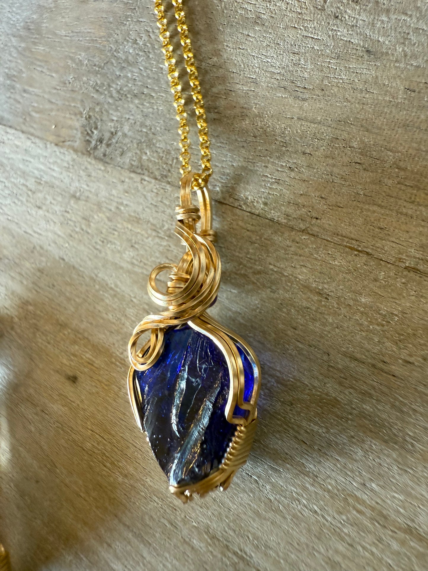 Lapis Blue Andara Gold Vermeil Wire Wrapped Pendant