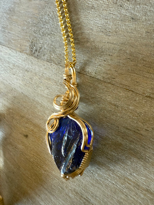 Lapis Blue Andara Gold Vermeil Wire Wrapped Pendant