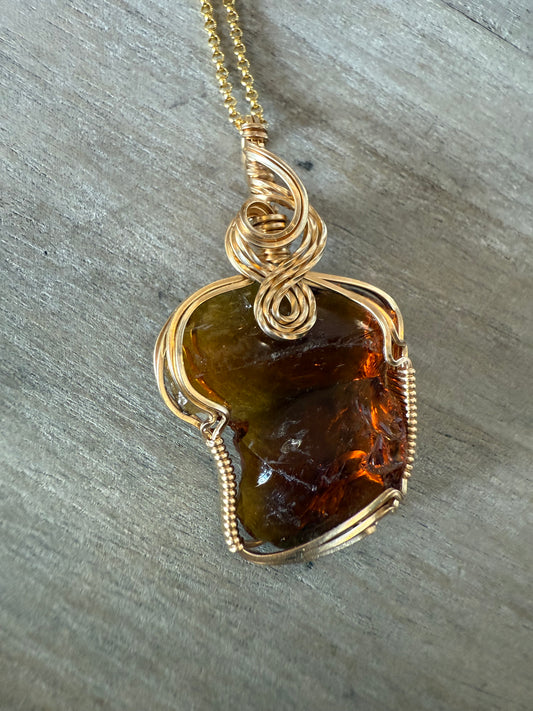 Amber Andara Gold Vermeil Wire Wrapped Pendant