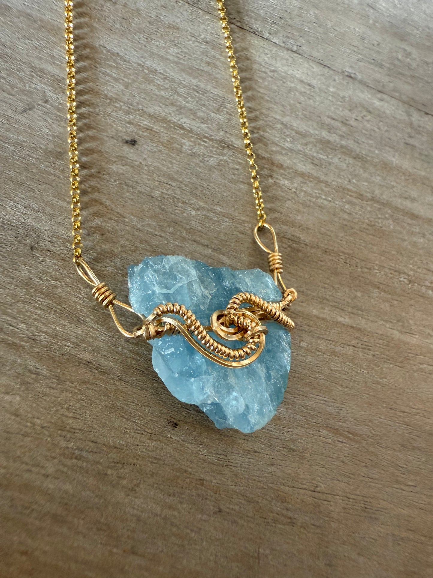 Aquamarine Gold Vermeil Wire Wrapped Pendant