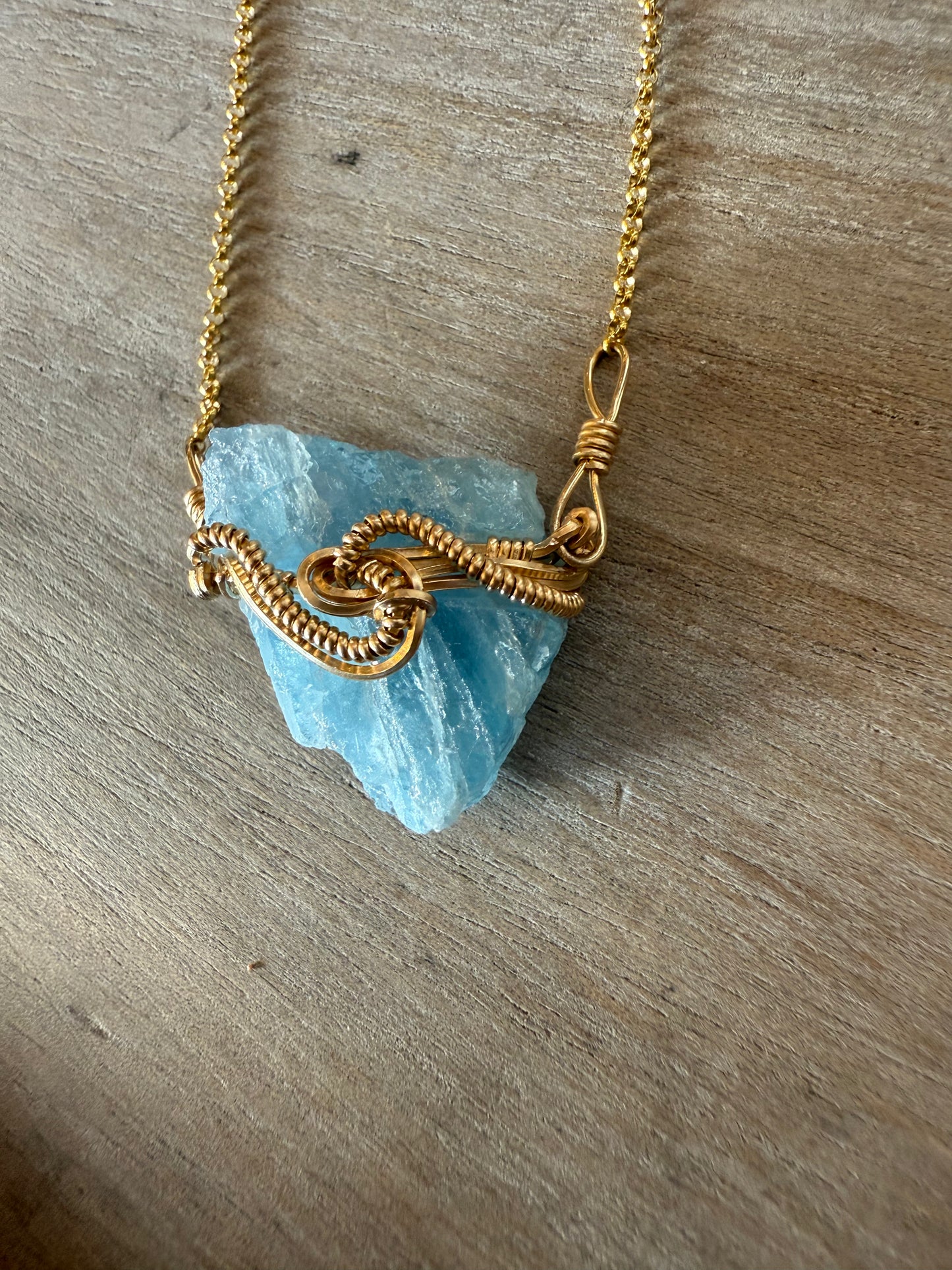 Aquamarine Gold Vermeil Wire Wrapped Pendant