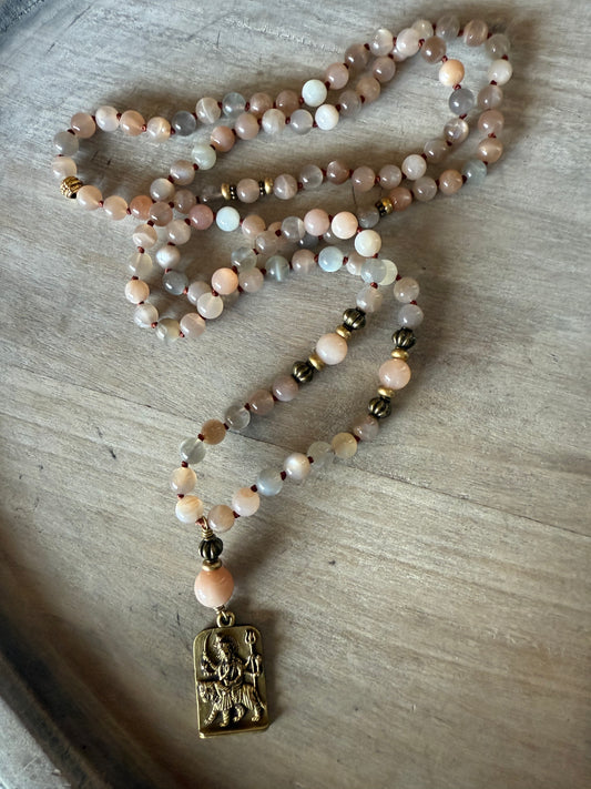 SUNSTONE AND MOONSTONE 108 BEAD MALA