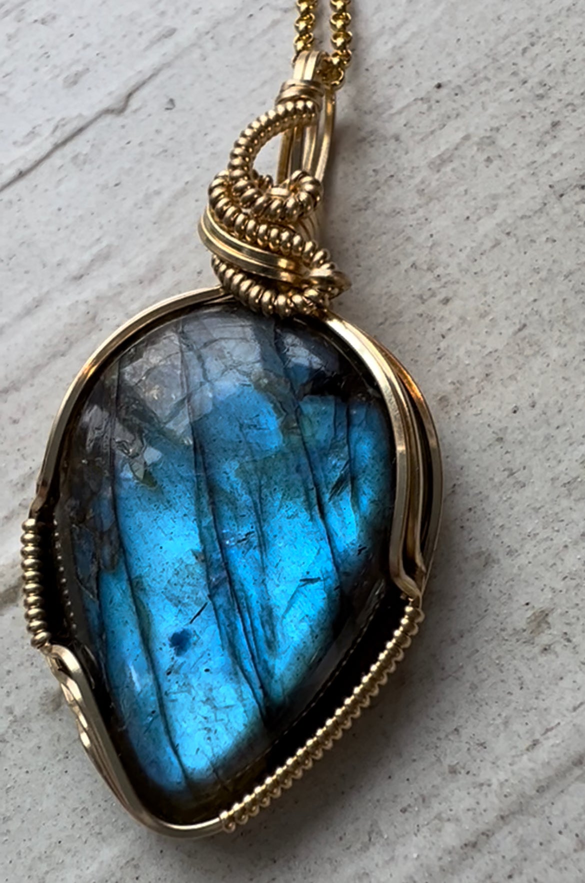 Labradorite Gold Vermeil Wire Wrapped Reiki Charged Pendant I
