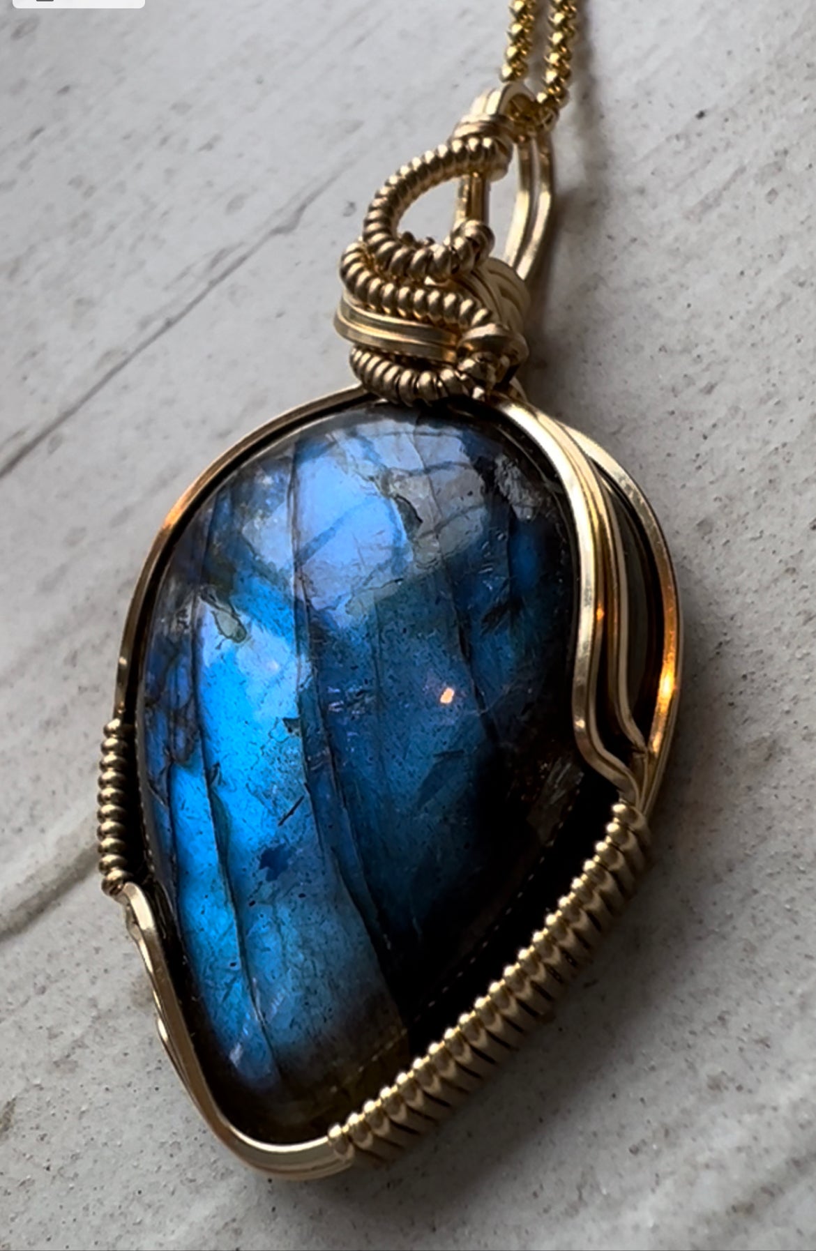 Labradorite Gold Vermeil Wire Wrapped Reiki Charged Pendant I