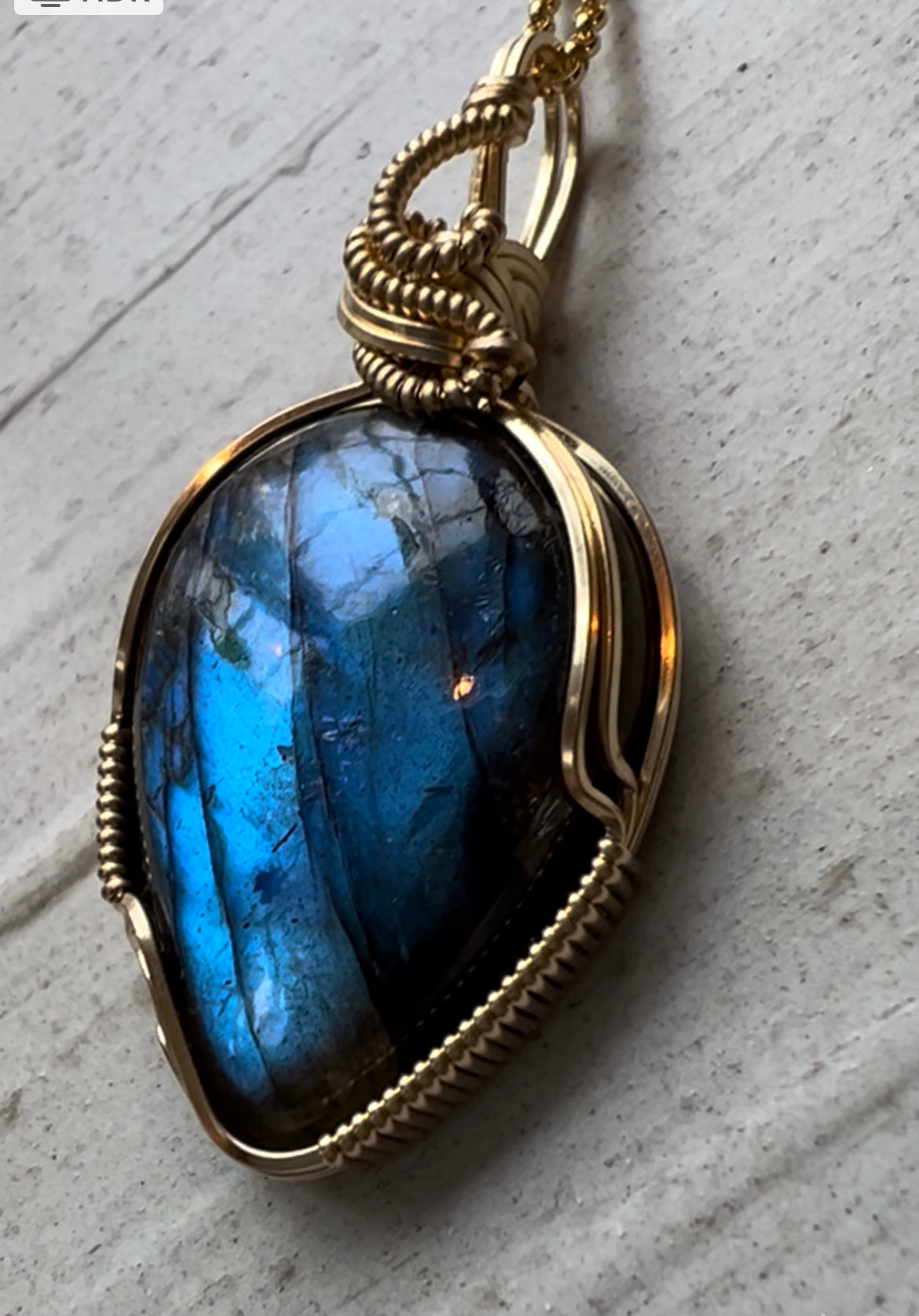 Labradorite Gold Vermeil Wire Wrapped Reiki Charged Pendant I