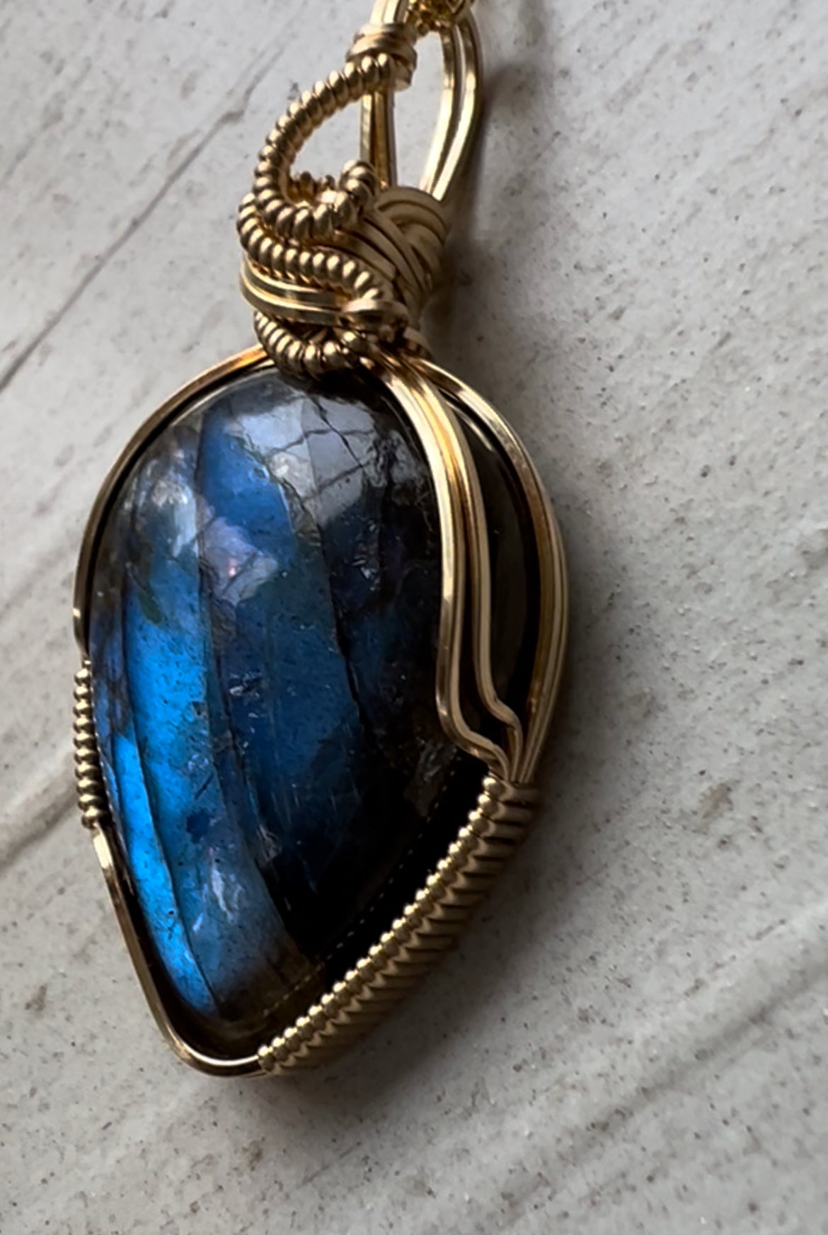 Labradorite Gold Vermeil Wire Wrapped Reiki Charged Pendant I