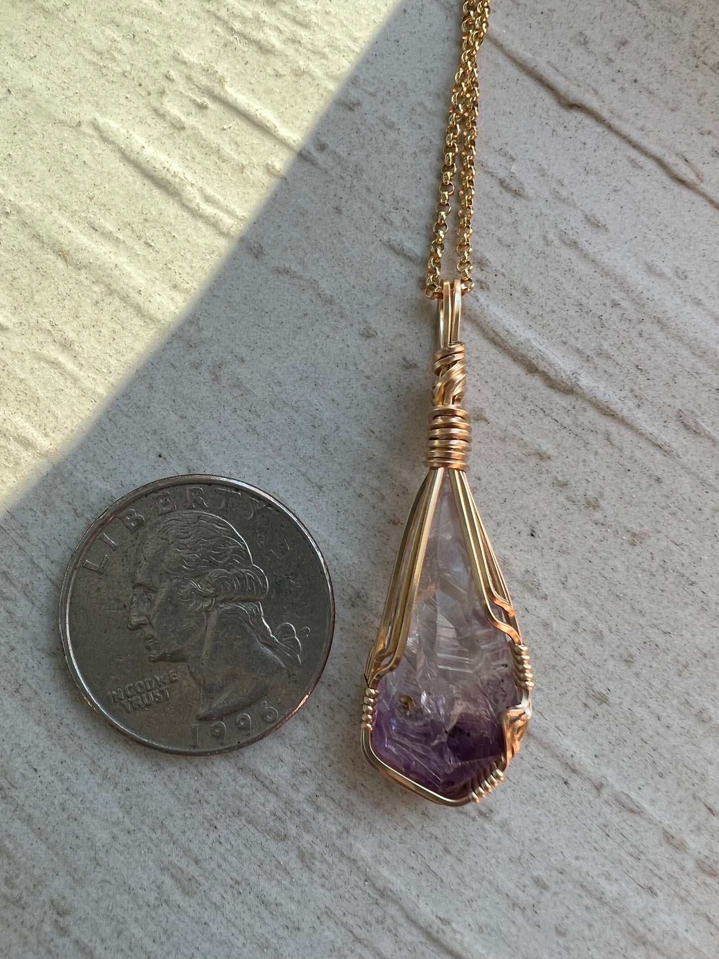 Amethyst Gold Vermeil Wire Wrapped Reiki Charged Pendant